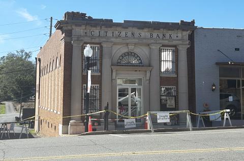 Repairs are underway for the older Citizens Bank building in Winfield, where the roof partially collapsed.